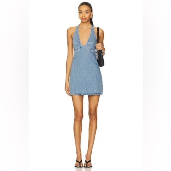 Free People Trevi Denim Halter Mini Dress in Celestial Light Blue Jean - Picture 13 of 16